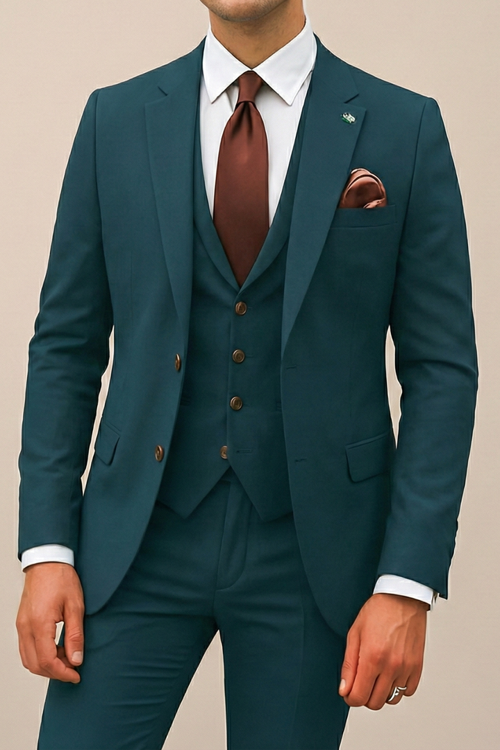 Kompletter Herren Dreiteiler Anzug: Modernes Sakko, Weste & Hose. Vielseitige Herrenmode für Frühling/Sommer.