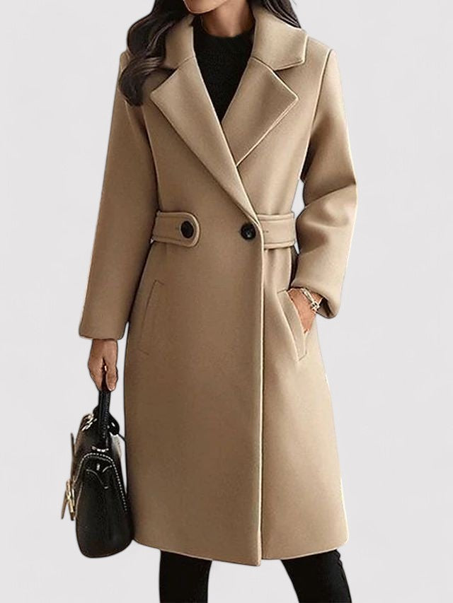 Eleganter Damen Wintermantel mit Gürtel, warm und stilvoll für die kalte Jahreszeit.