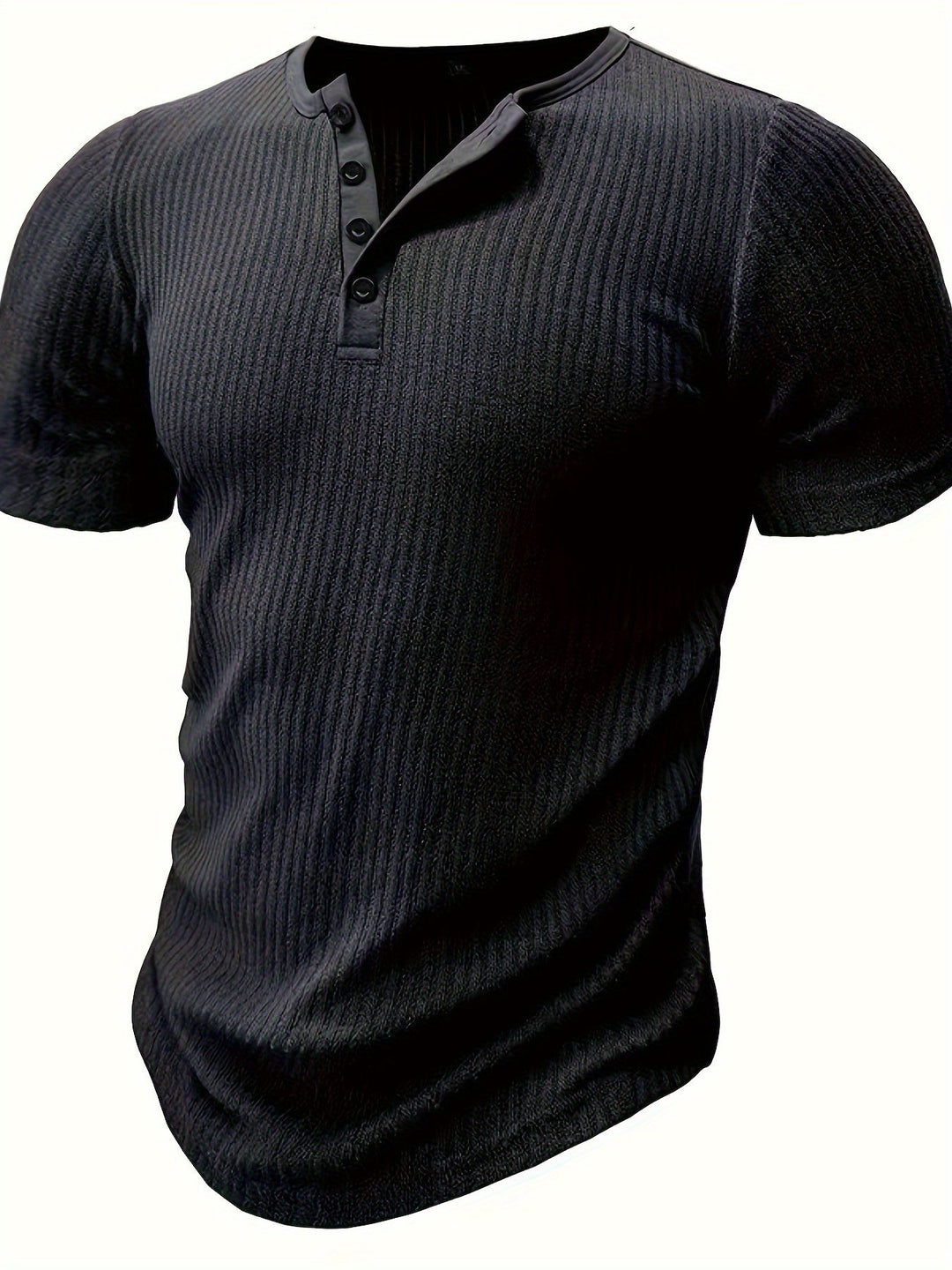 Herren Henley T-Shirt in Rippstruktur, Kurzarm mit Knopfleiste für lässigen Freizeit-Look.