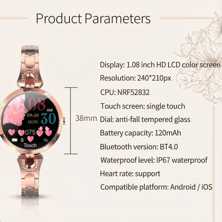 Wasserdichte Damen Smartwatch IP67, perfekt zum Schwimmen, misst Aktivität auch im Wasser.