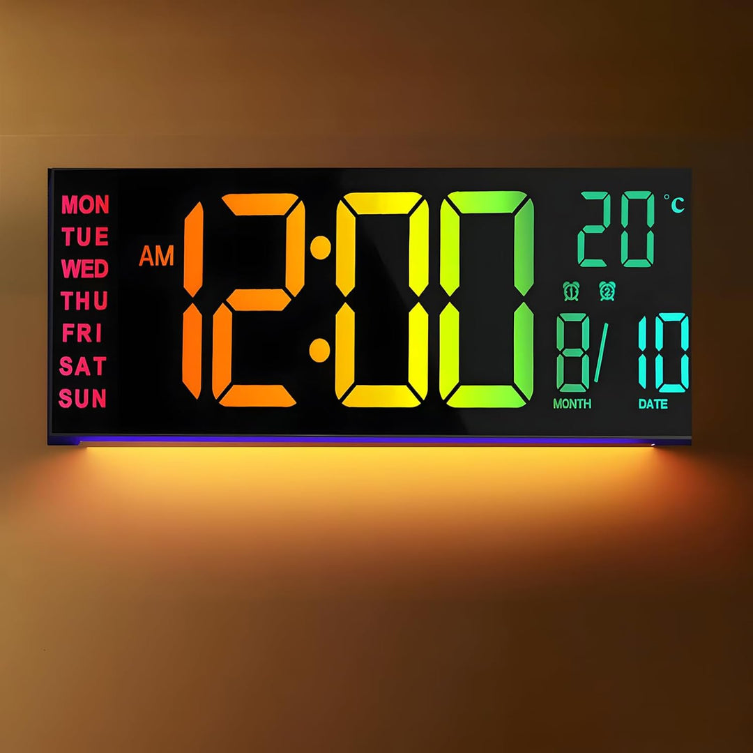 Großer 16-Zoll RGB Digitalwecker Lumeris für Wand & Tisch mit Fernbedienung. Ideal für Schlafzimmer & Büro.