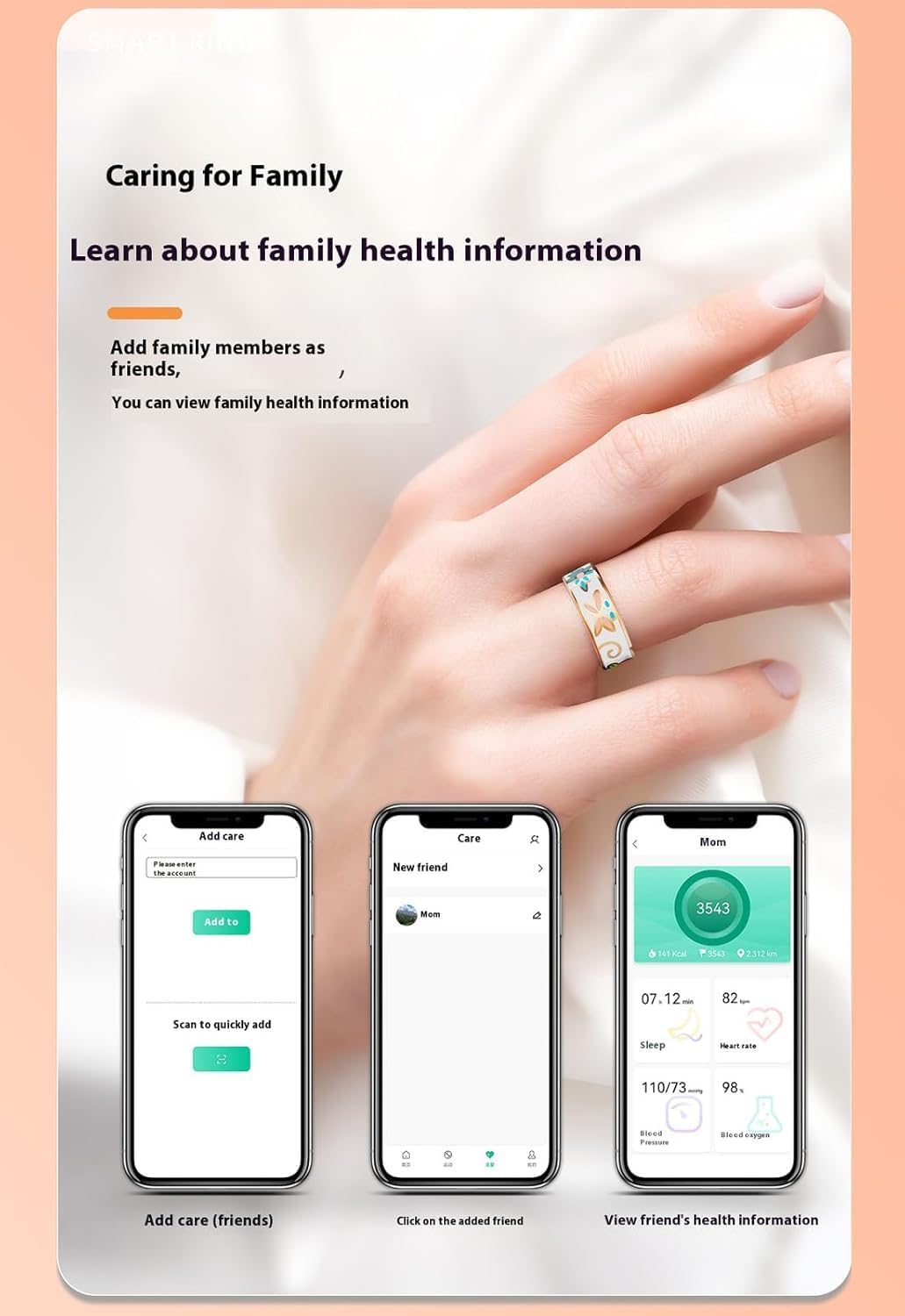 Moderner Unisex Fitness Ring mit Emaille. Ihr täglicher Schlaftracker & Aktivitätsmonitor. Digitale Gesundheit.