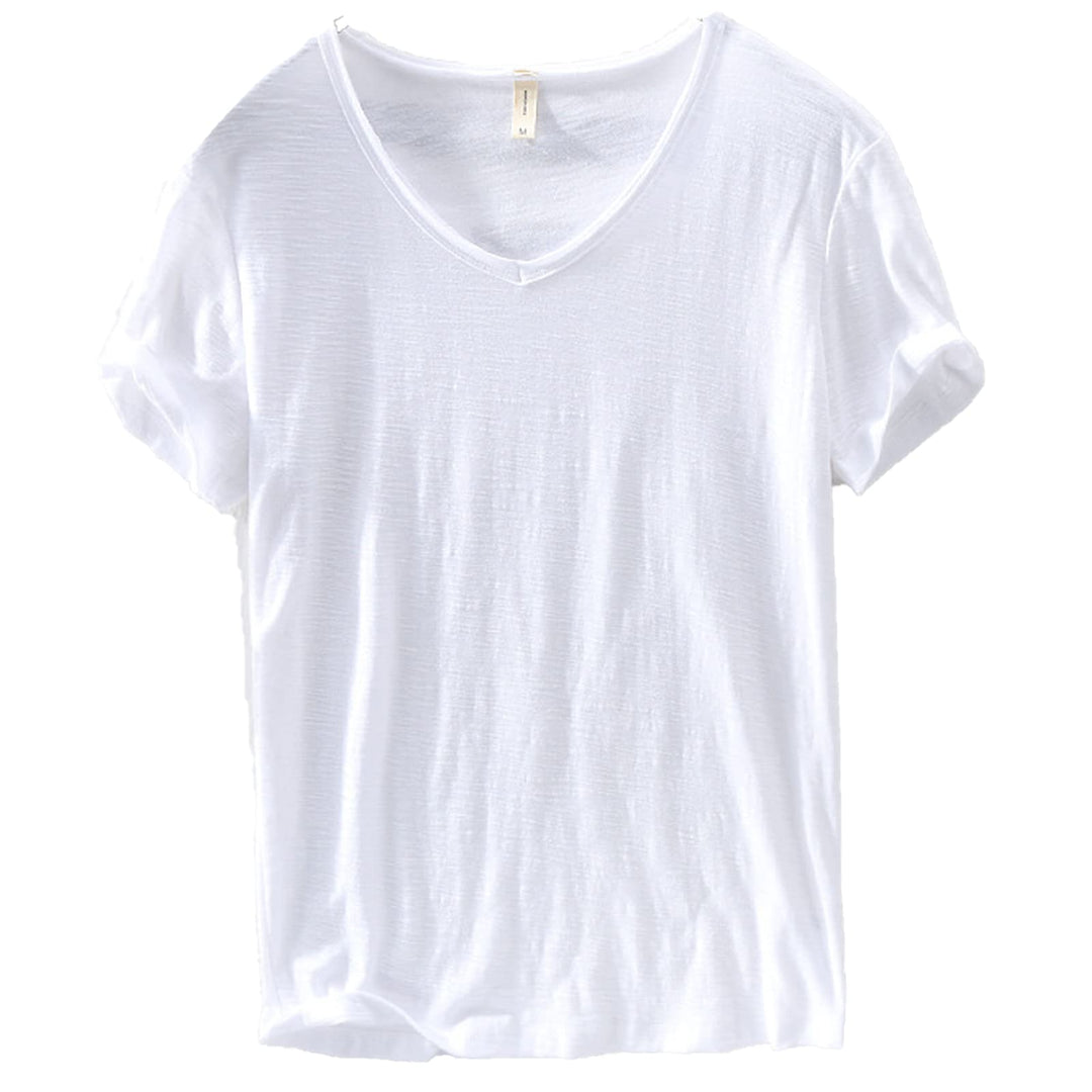 Herren V-Ausschnitt Leinen Shirt Luca, kurzärmlig, für Sommer & Freizeit.