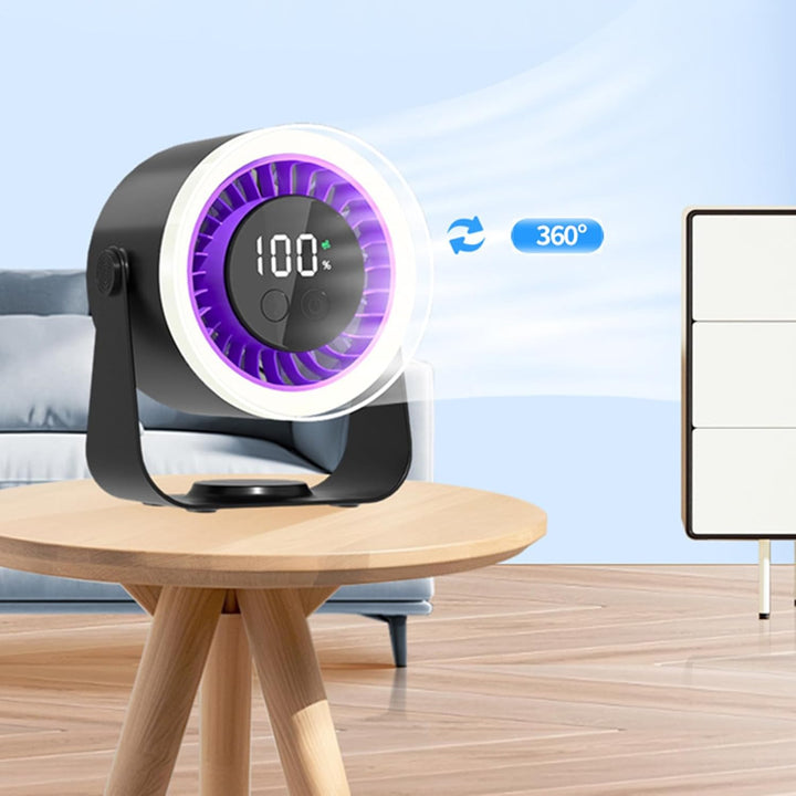 Auralis Mini-Tischventilator mit Akku. Leise Kühlung für Zuhause, Büro & Camping.