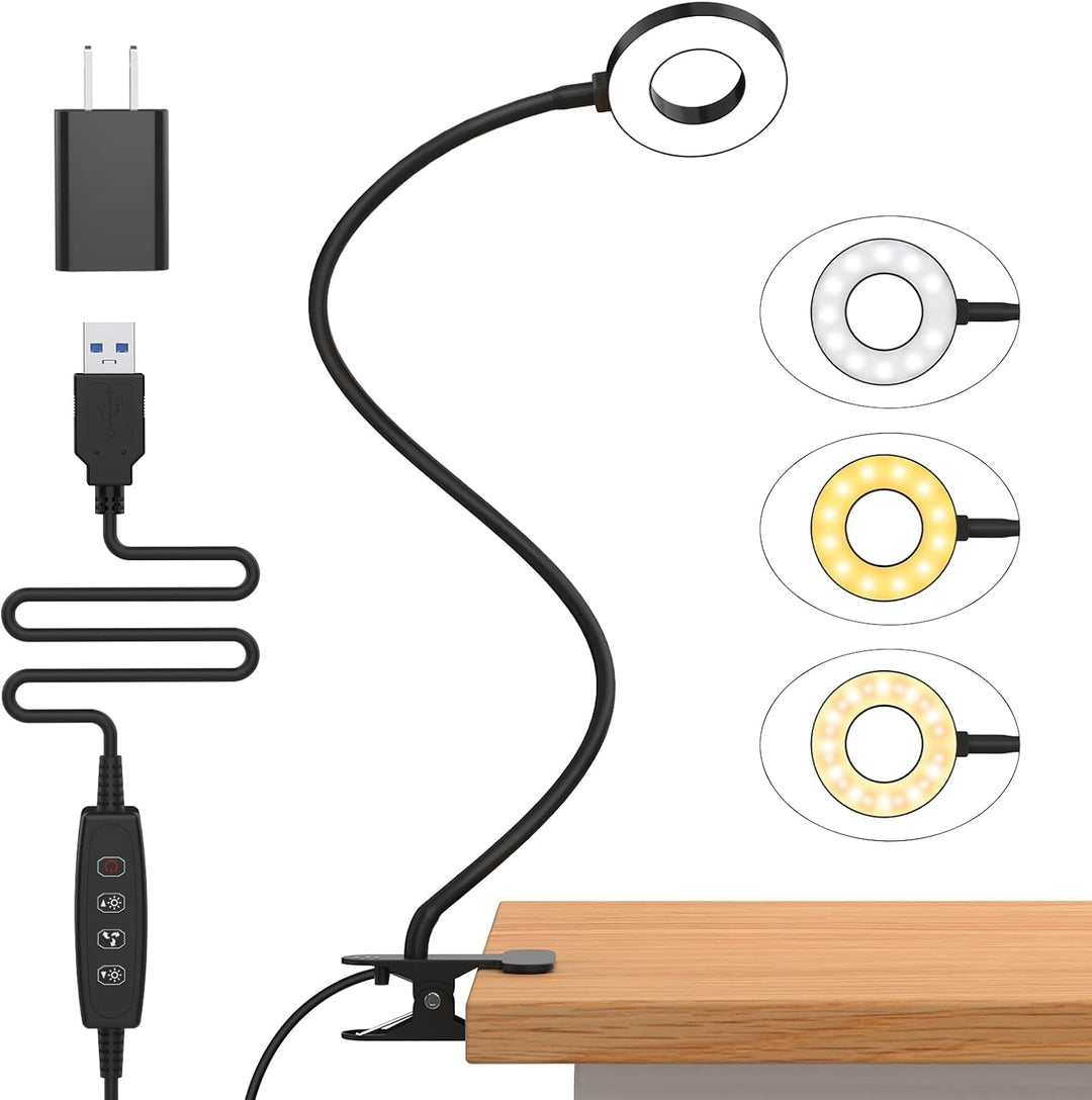 LED Schreibtischklemmlampe mit flexiblem Schwanenhals & 3 Farbmodi für Home Office.