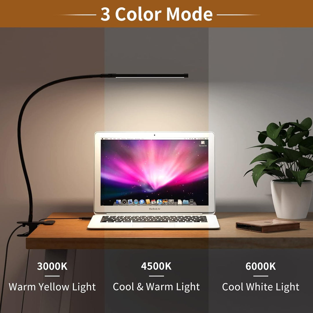 Serava USB LED Klemmlampe, flexibel, dimmbar, modern. Perfekt als Arbeitslampe im Home Office. Energieeffizient.