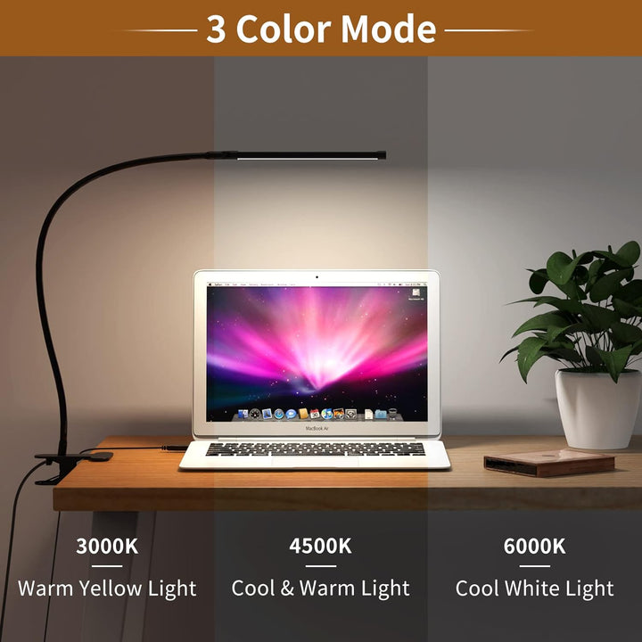 Serava USB LED Klemmlampe, flexibel, dimmbar, modern. Perfekt als Arbeitslampe im Home Office. Energieeffizient.