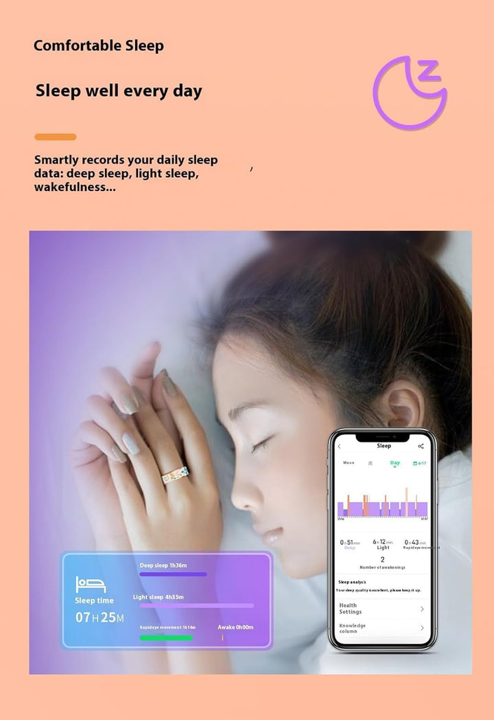 Edler Smart Emaille-Ring: Gesundheitsüberwachung, Aktivität & Schlaf. Kompatibel mit iOS und Android.
