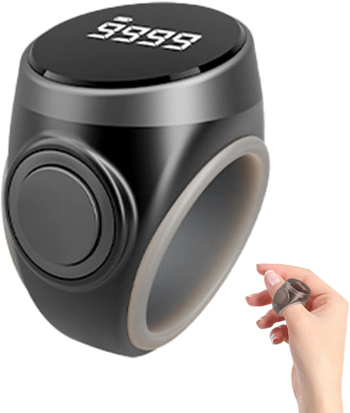 Kompakter wiederaufladbarer Fingerzähler-Ring mit digitalem Display für einfache Zählung.