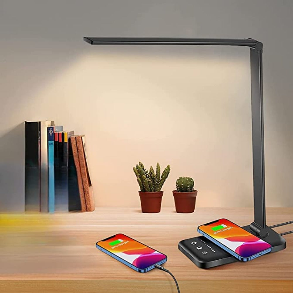Elegante LED-Tischleuchte mit Touch-Bedienung & integrierter USB-Ladefunktion für moderne Arbeitsplätze.