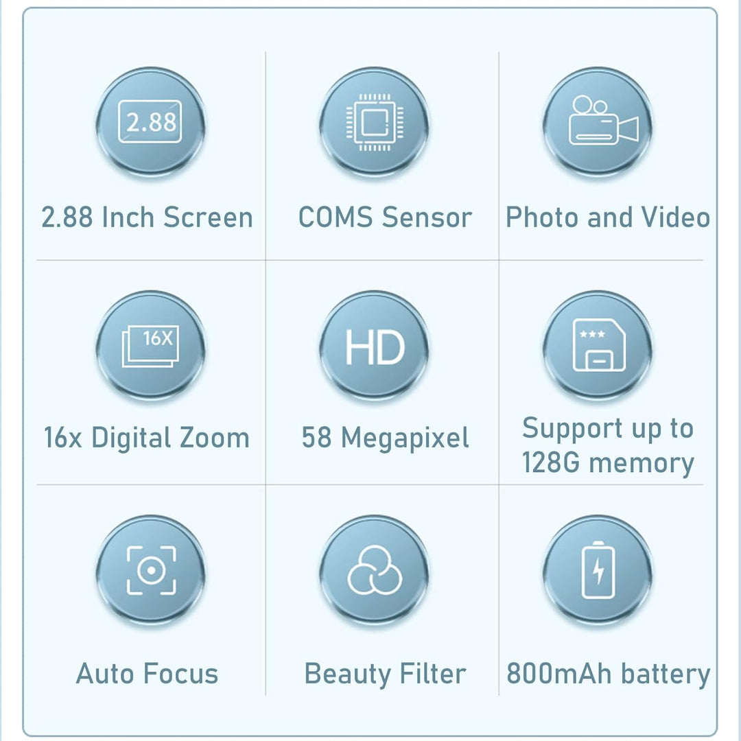 Leichte portable Digitalkamera: 4K, 58MP Fotos, 16x Zoom; passt in jede Tasche.