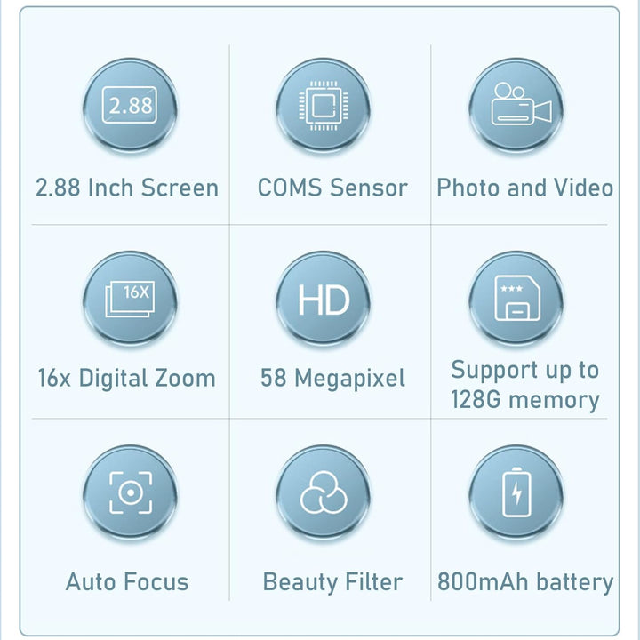 Leichte portable Digitalkamera: 4K, 58MP Fotos, 16x Zoom; passt in jede Tasche.