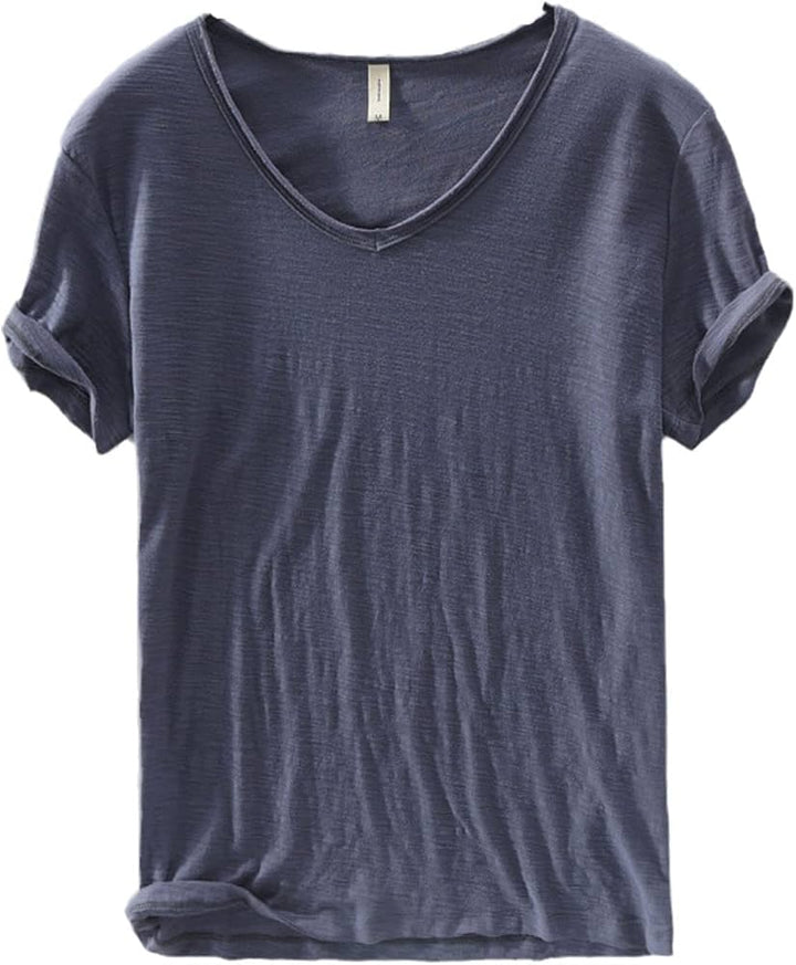 Elegantes Herren V-Ausschnitt Leinenhemd Luca, ideal für sommerliche Freizeitlooks.