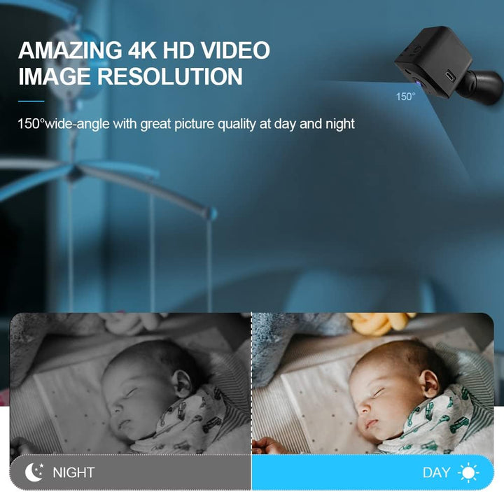 Versteckte 4K WLAN Kamera mit Bewegungserkennung für diskrete Überwachung; ideal als Innenkamera.