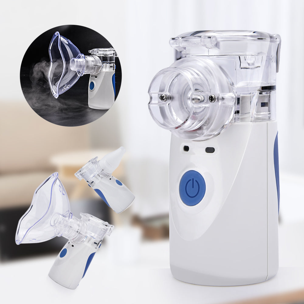Tragbares AirEase Verneblergerät für mobile Inhalation bei Asthma & Atemwegsproblemen, weißes Design.