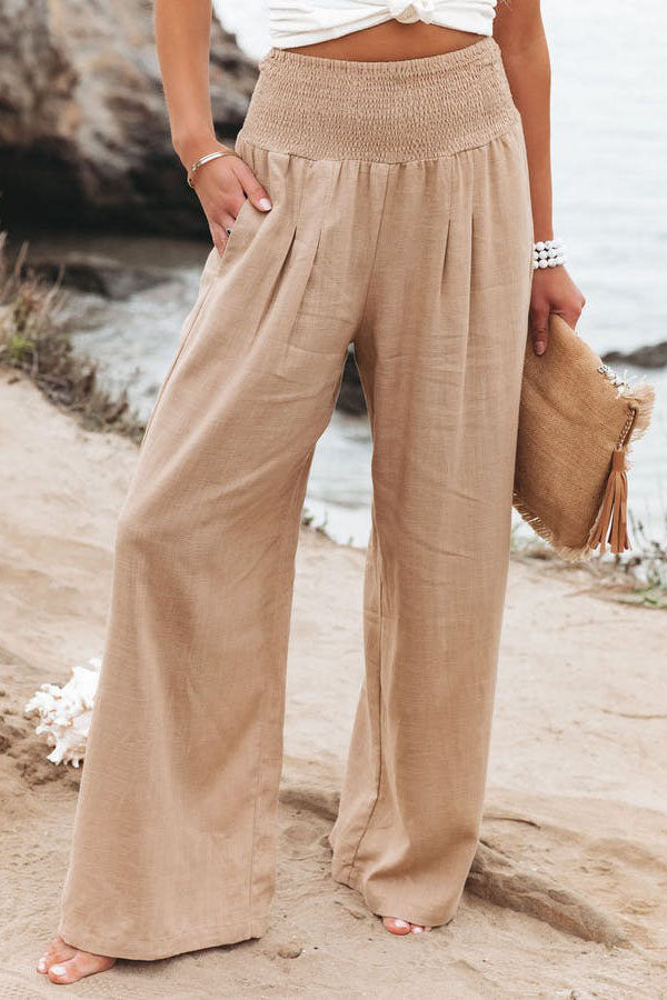 Damen High-Waist Hose mit weitem Bein in Schwarz für elegante und komfortable Outfits.