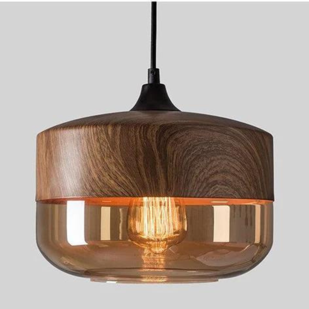 Natürliche Holzlampe, skandinavisch inspiriert, Hängelampe für Ess- und Schlafzimmer, gemütliche Beleuchtung.