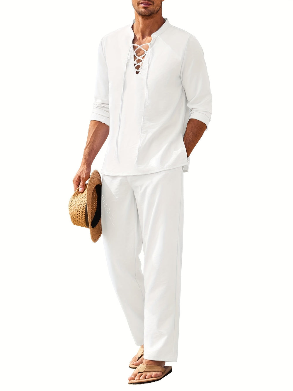 Eleganter Herren-Zweiteiler aus Leinen. Perfektes Sommer-Outfit für Freizeit, Strand & warme Tage.