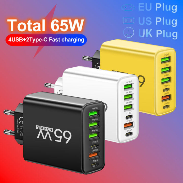 Kompaktes 65W USB-C Schnellladegerät, universelles Reiseladegerät für Handy, Tablet & Laptop.