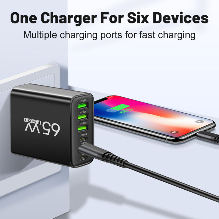 Vielseitiges 65W Universalladegerät, ideal als Heim-, Büro- oder Reiseladegerät für Elektronik.