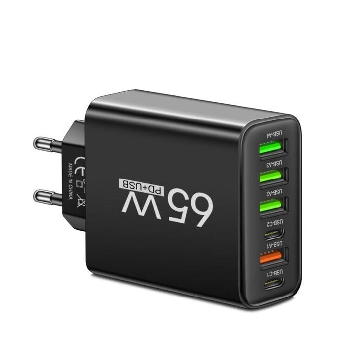 Elegantes 65W Multiladegerät, universelles Schnellladegerät mit USB-C und USB-A für modernes Büro.
