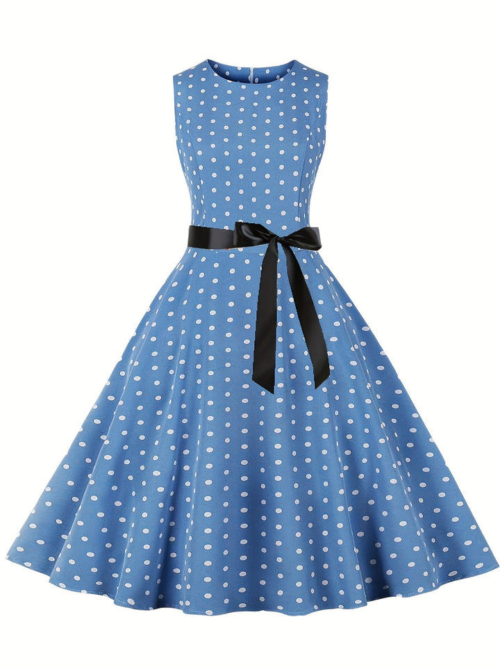 Vintage Damenkleid mit Polka Dots im Rockabilly-Stil, A-Linie, elegant für Parties und festliche Events.
