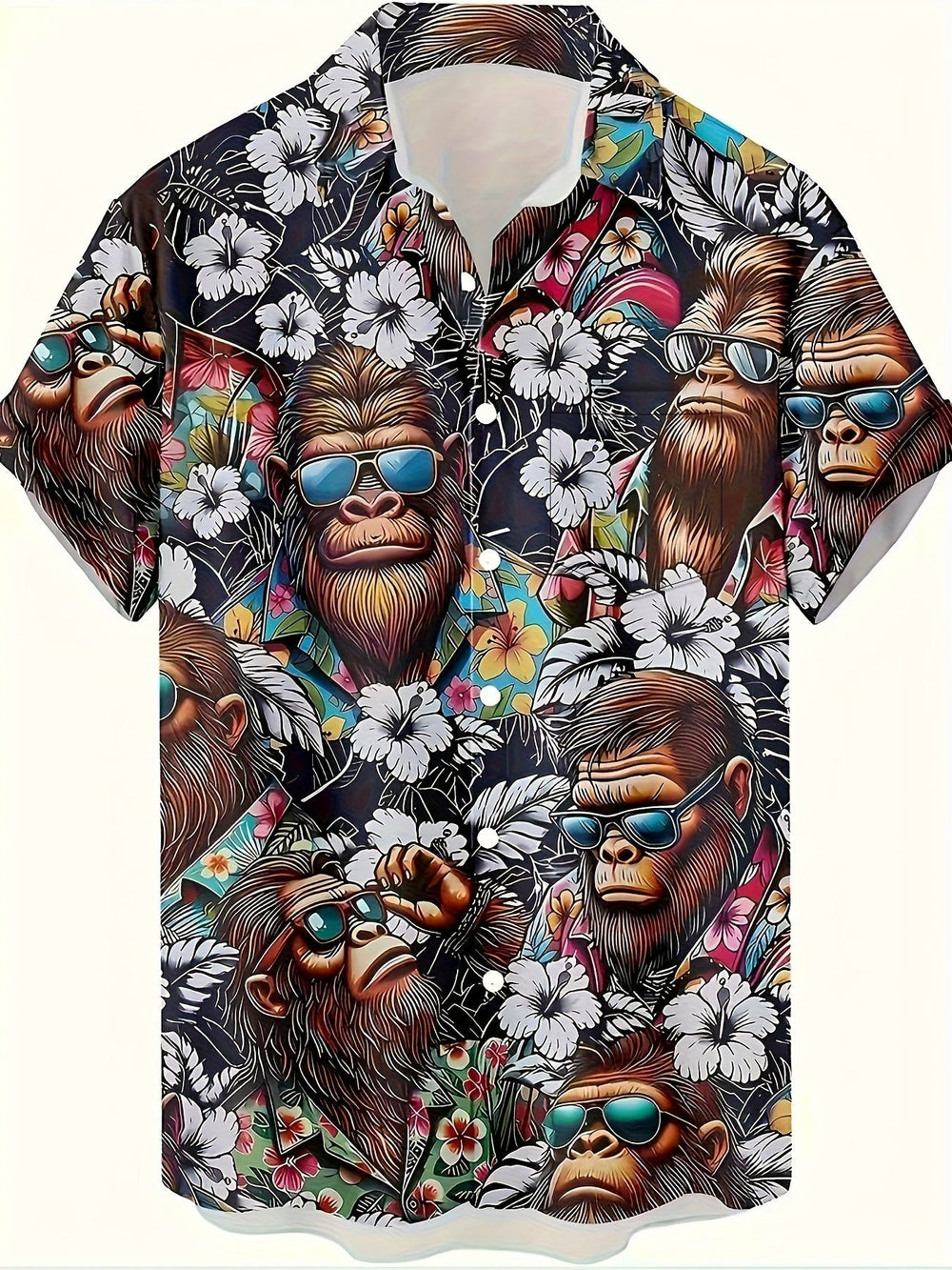 Stylisches Herren Kurzarmhemd mit tropischem Gorilla Print, perfekt als Freizeithemd & Strandmode.