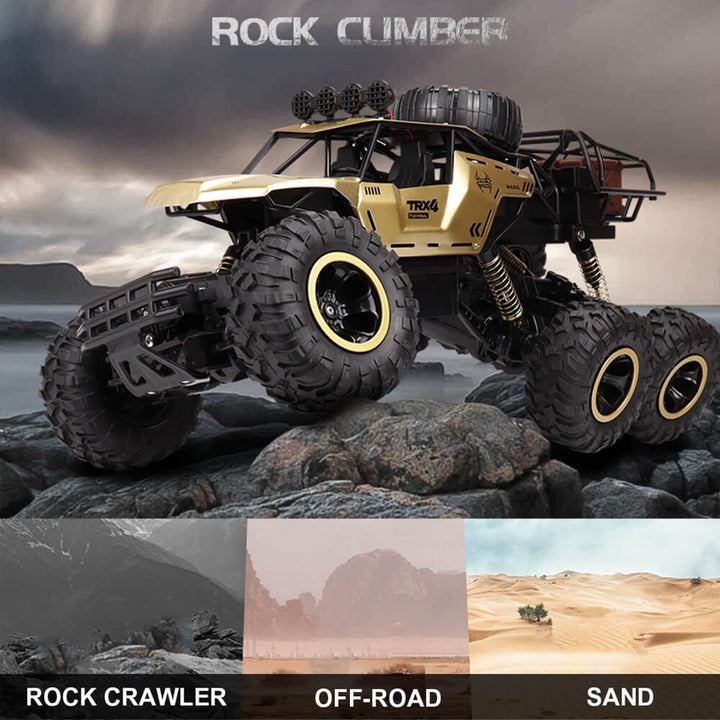 Seitenansicht des robusten 6-Rad RC-Monster-Trucks 1:12, ein ideales Offroad-Spielzeugauto für Kinder.