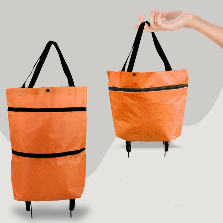 Rote CarryFlex 2-in-1 Einkaufstasche als Trolley. Umwandelbare, wiederverwendbare Tasche mit Rollen für Einkauf.
