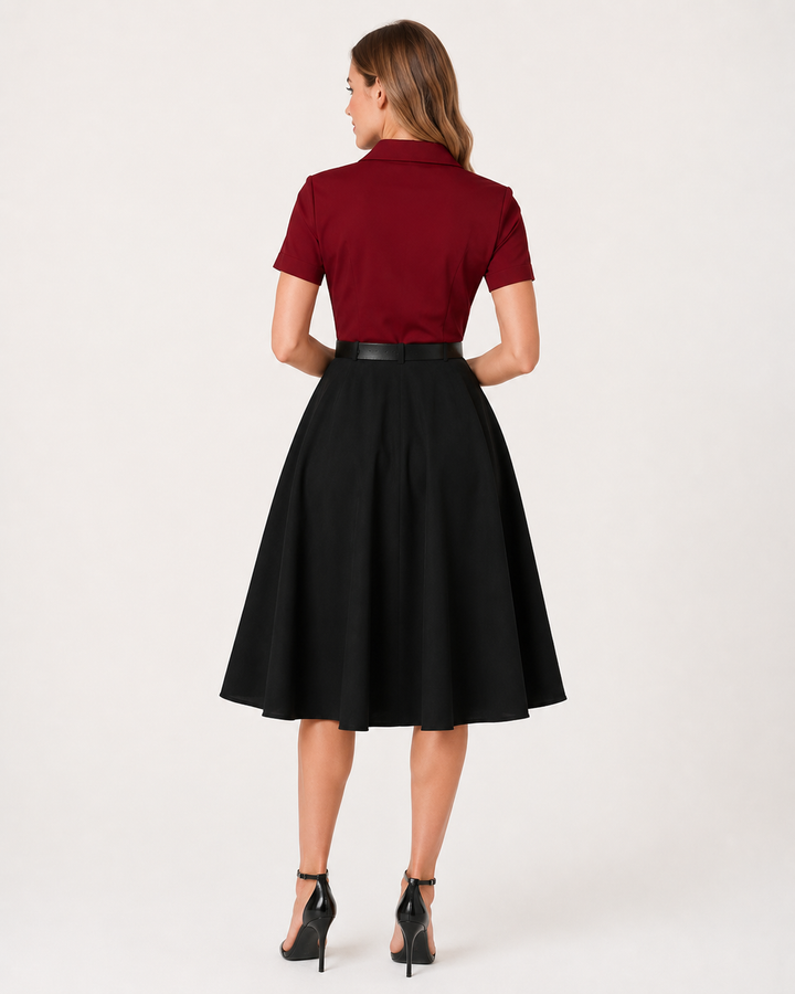 Elegantes zweifarbiges Damenkleid im 50er-Jahre Stil, perfektes Rockabilly Sommerkleid mit ausgestelltem Tellerrock.