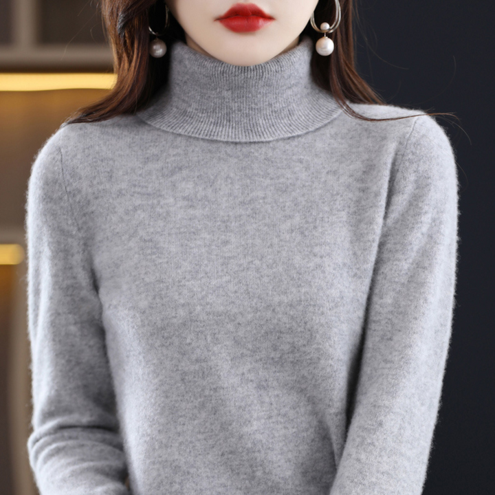 Komfortabler Damen-Rollkragenpullover Elena aus Kaschmir. Ideal für kalte Tage, elegant und kuschelig.