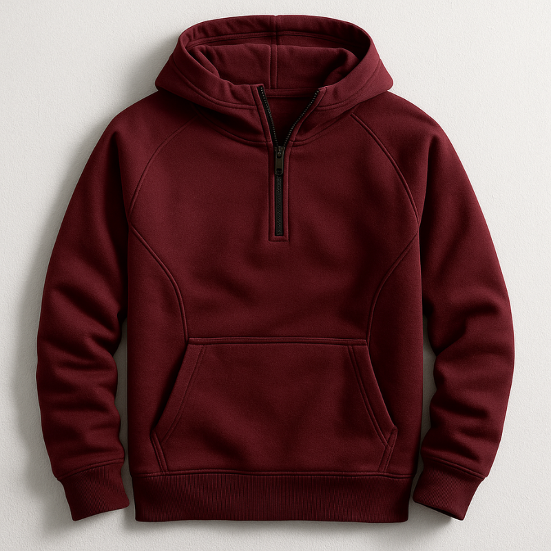 Bordeauxroter Herren Kapuzenpullover Regular Fit mit Rippbündchen, komfortabel für Freizeitlooks.