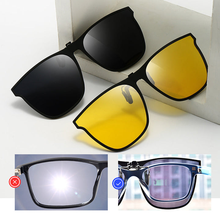 Clip-On Sonnenbrille für Autofahrer; polarisiert für sichere Fahrt ohne Blendung, UV-Schutz inklusive.
