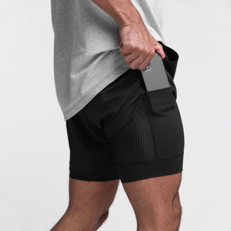 Vielseitige Herren Sportshorts 2-in-1 für Outdoor-Aktivitäten, Laufen, Training & Gym; atmungsaktiv.