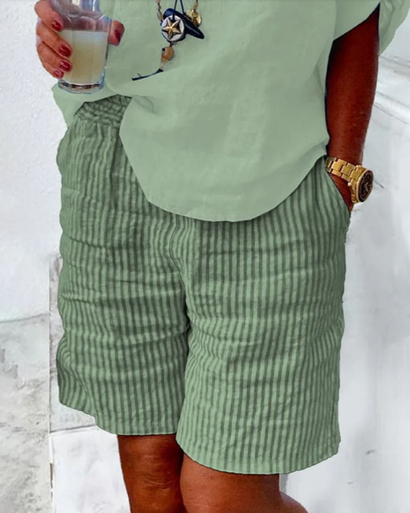 Sommerliche Damen Gestreifte Shorts aus Leinen-Baumwolle, dein luftiger, modischer Begleiter für jede Freizeit.