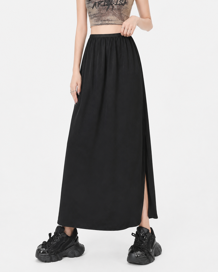 Stilvoller Damen Sommer A-Linien Rock in Grau, mit eleganten Schlitzen. Perfekt für den Alltag.