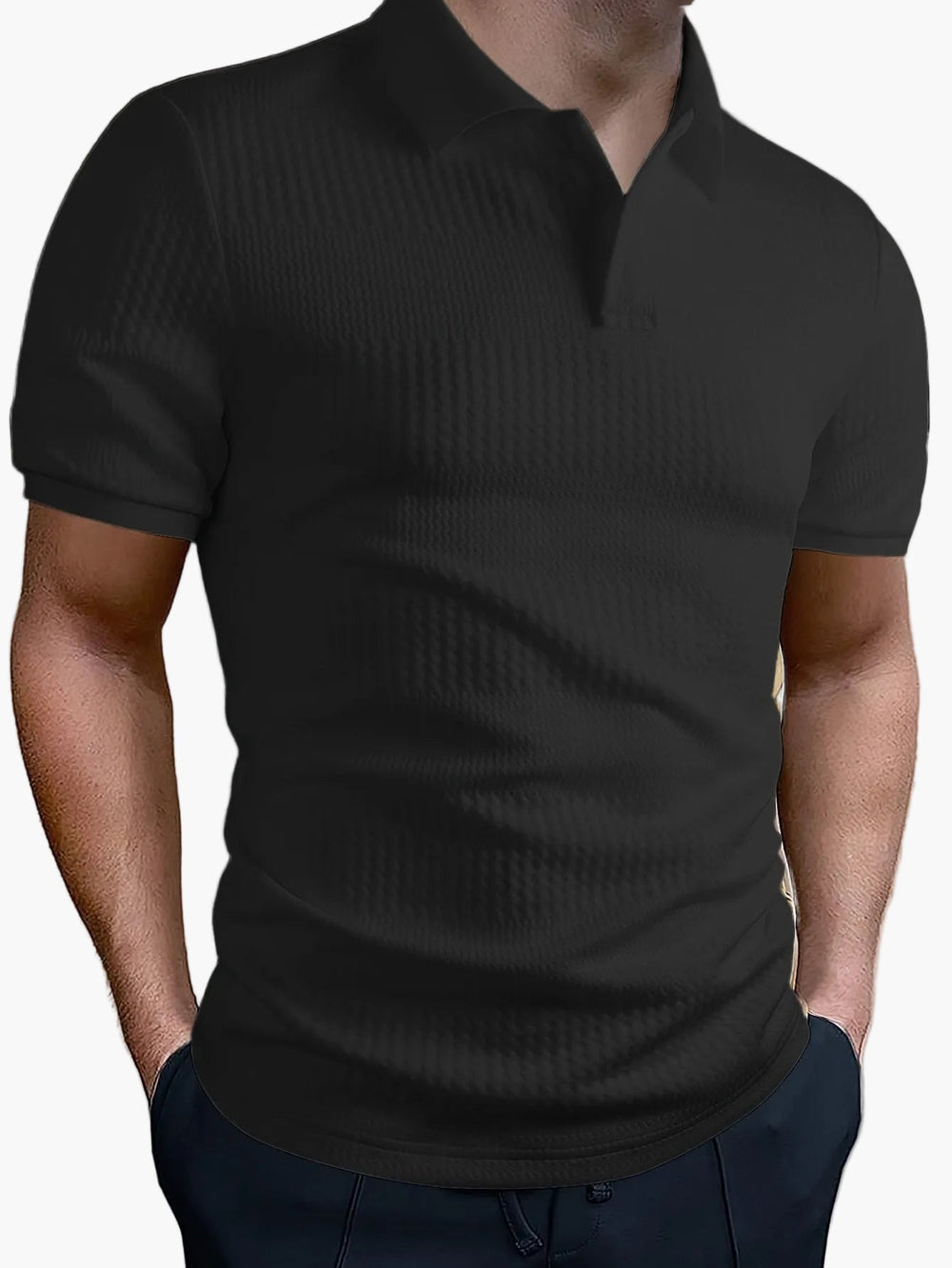 Strukturiertes Herren Polohemd, atmungsaktiv, modern Slim Fit für eleganten Freizeit-Look.