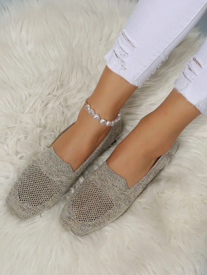Leichte Orthopädische Ballerinas Isabella für Damen: Atmungsaktive Strick-Komfortschuhe, elegant & antirutsch.