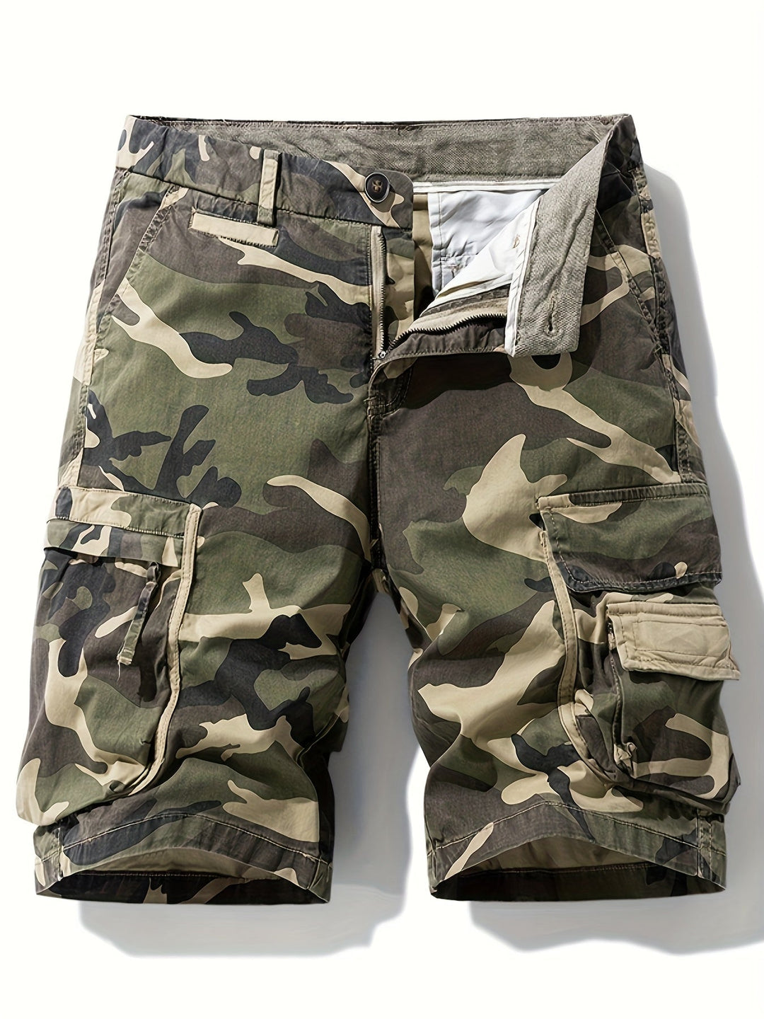 Herren Camouflage Cargo-Shorts mit praktischen Taschen, ideal für Outdoor & Freizeit, bequemer Stoff.
