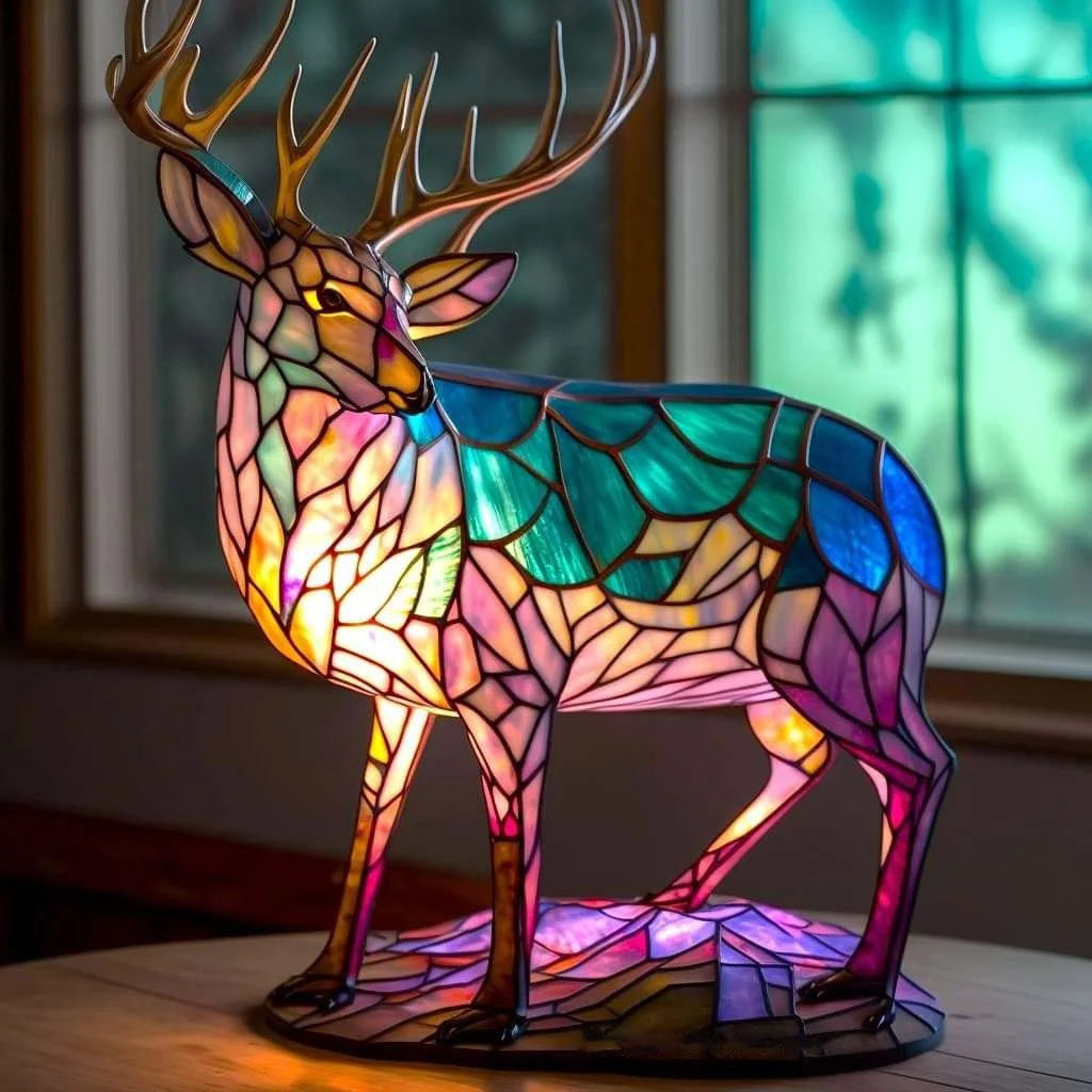 Buntglas-Tierlampe, handgefertigt, stimmungsvolles Akzentlicht für Ihr Zuhause.