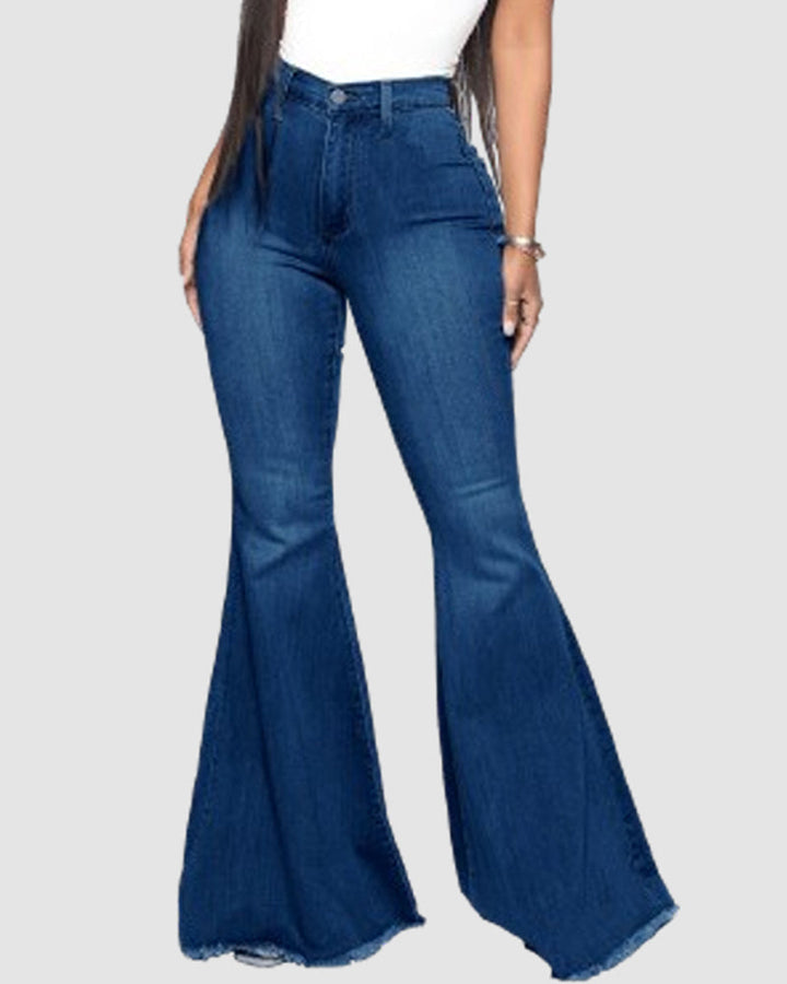 Damen Flare Jeans, mehrfarbig & elastisch. High Waist Stretch Jeans für modische Freizeit-Outfits.