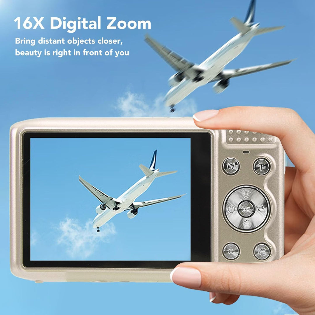 Portable Reisekamera: 4K Digitalkamera mit 58MP Fotos, 16x Zoom, ideal für unterwegs.
