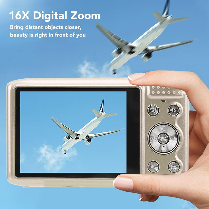 Portable Reisekamera: 4K Digitalkamera mit 58MP Fotos, 16x Zoom, ideal für unterwegs.