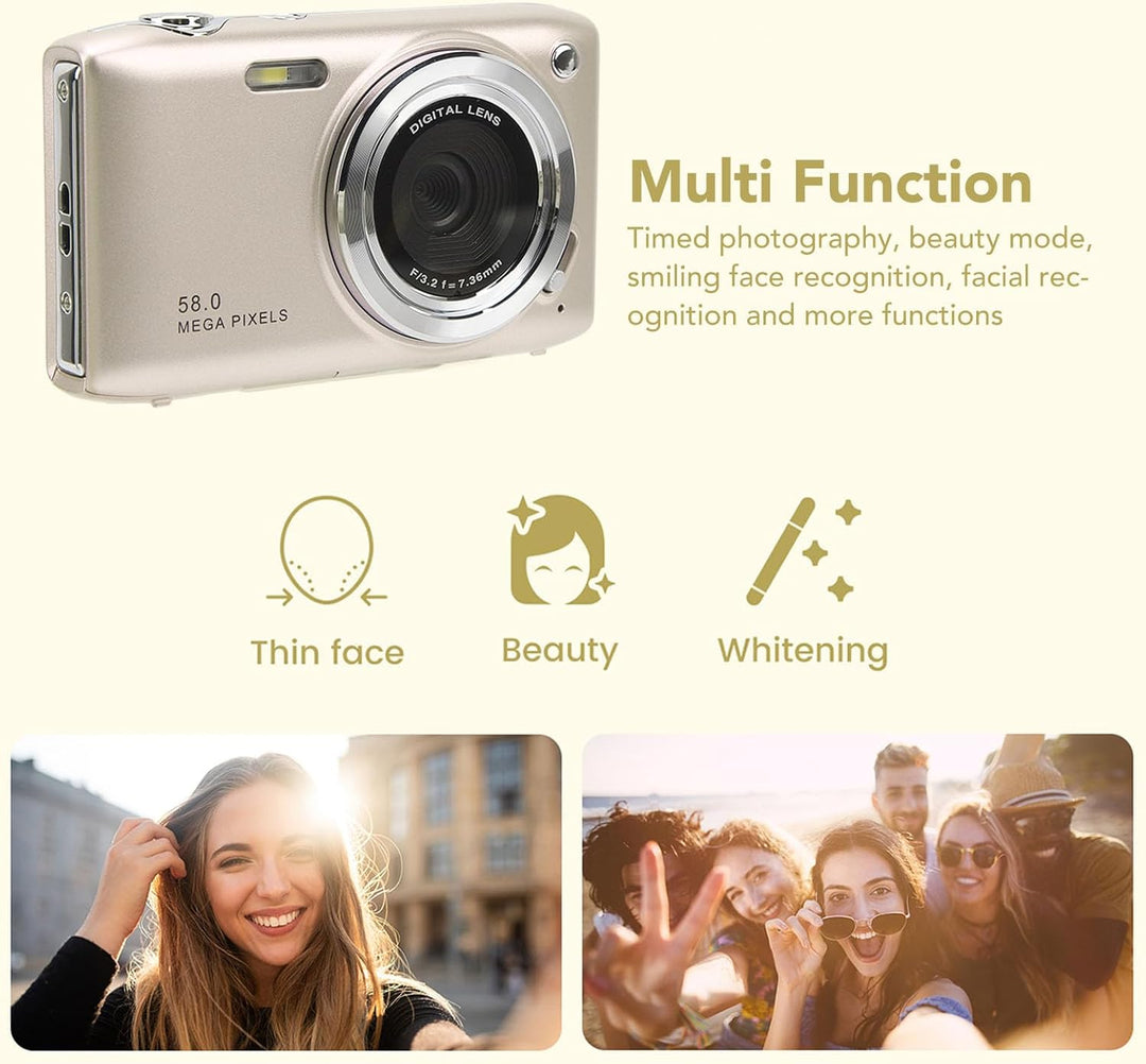 Digitalkamera mit 16x Zoom, 58MP und 4K-Funktion für detailreiche Bilder aus der Ferne.