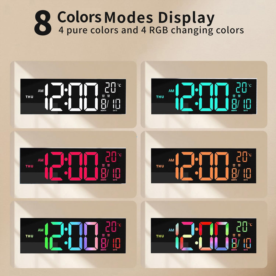 Vielseitiger 16-Zoll RGB Digitalwecker für Wand oder Tisch. Perfekt für Wohnzimmer, Schlafzimmer oder Büro.