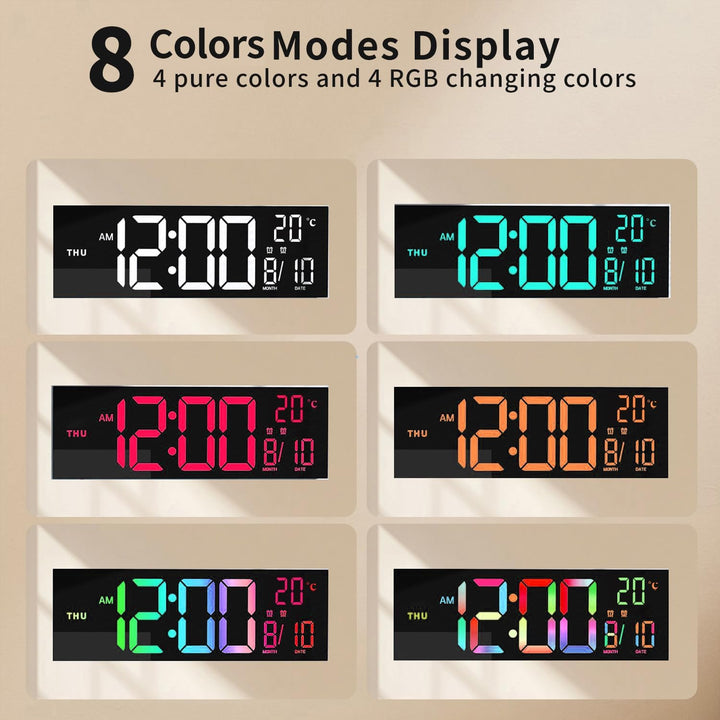 Vielseitiger 16-Zoll RGB Digitalwecker für Wand oder Tisch. Perfekt für Wohnzimmer, Schlafzimmer oder Büro.