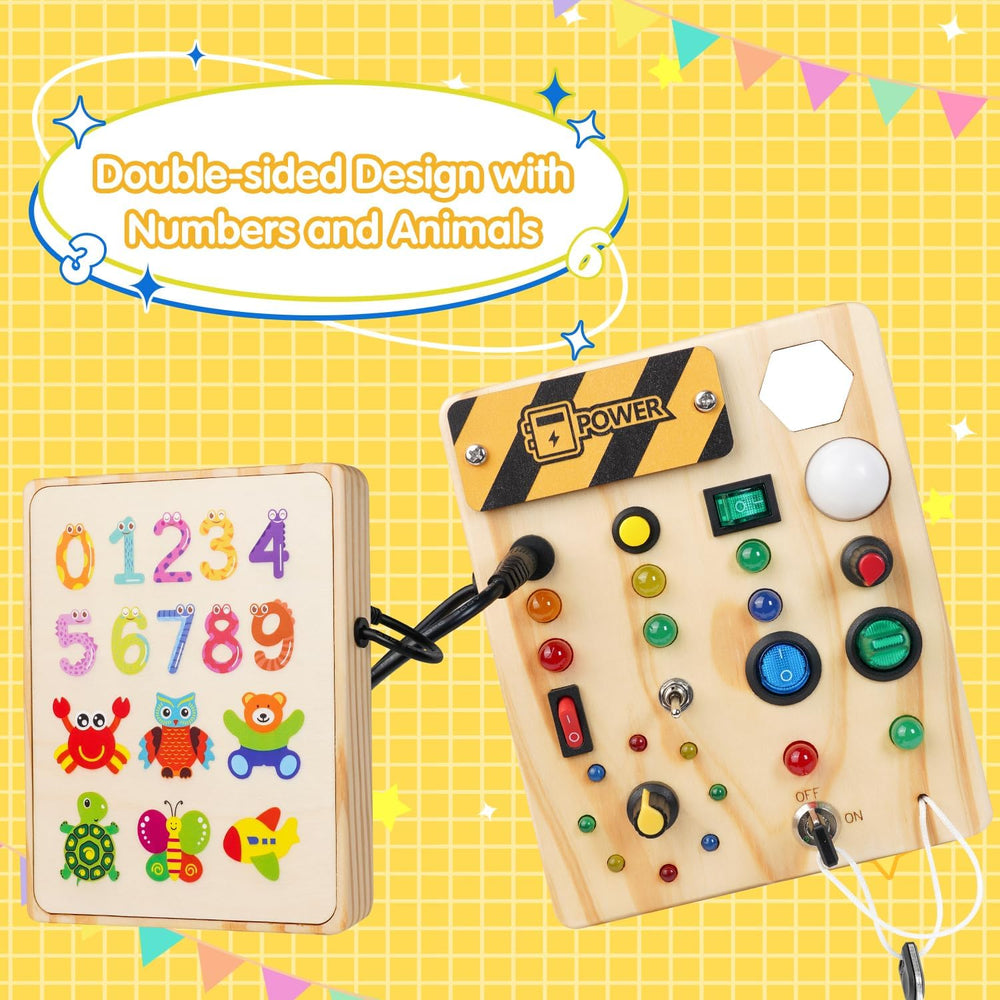 Interaktive LED-Pinnwand für Kleinkinder. Montessori-Spielzeug zur Förderung von Sensorik und kreativem Spielen.