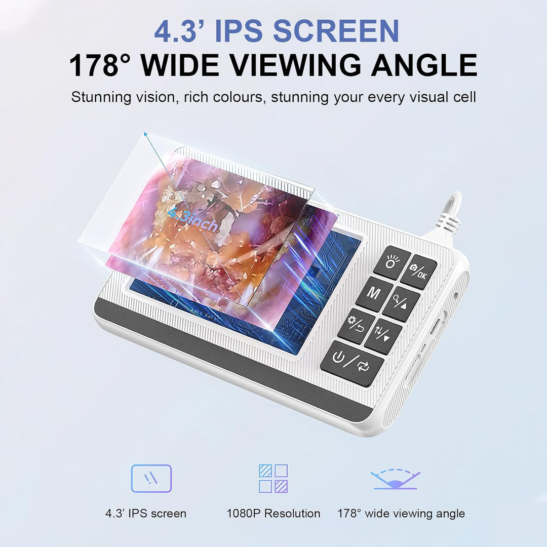 Unisex Otoskop mit integriertem 4,3-Zoll HD-Display zur präzisen Ohrenschmalzentfernung & Hygiene.