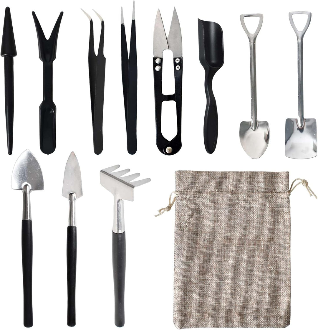 12-teiliges Sukkulenten-Werkzeugset aus Edelstahl mit Tasche für präzise Pflanzenpflege von Zimmerpflanzen.