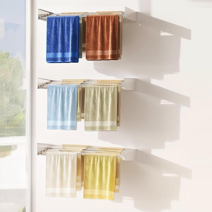 Praktischer Wand-Wäschetrockner, klappbar, schafft Ordnung im Waschraum oder Badezimmer.